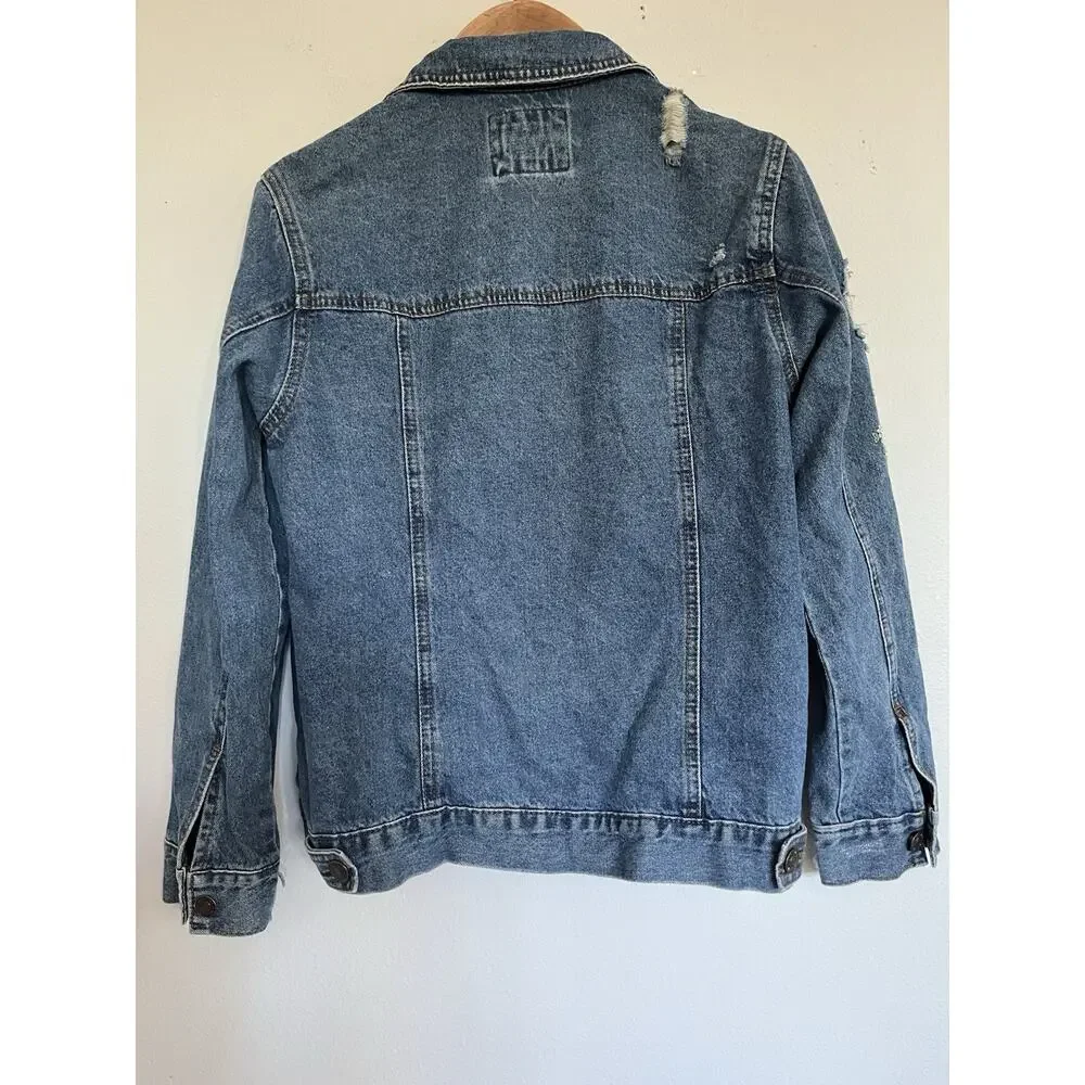 Wax Jean Floral Embroidered Distressed Denim Jacket Cowgirl Western Prairie Sz S - Picture 5 of 12